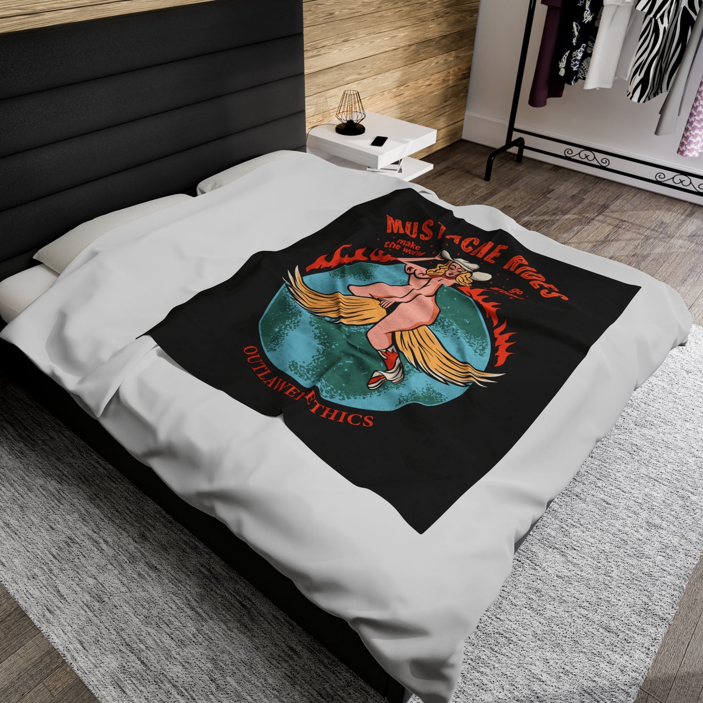 Mustache Rides Make The World Go Around Velveteen Plush Blanket