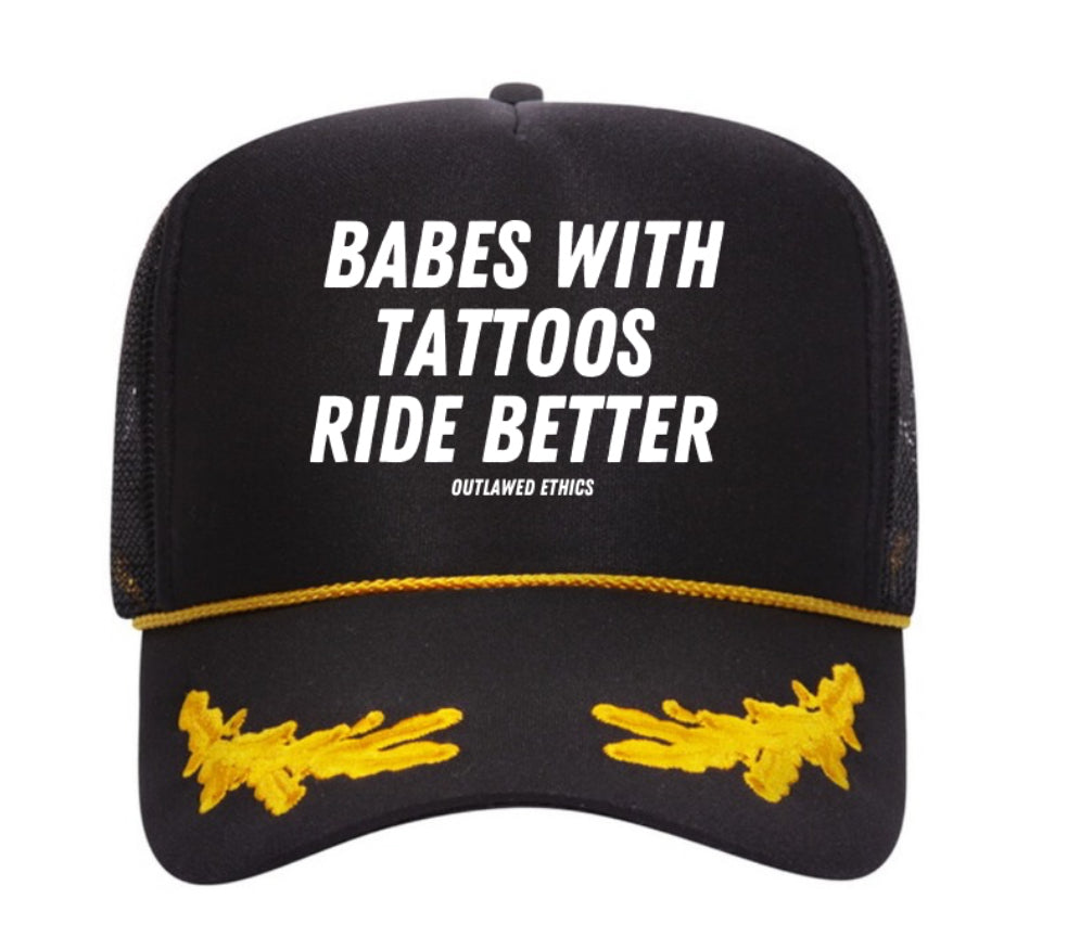 Babes with tattoos ride better oak leaf trucker hat