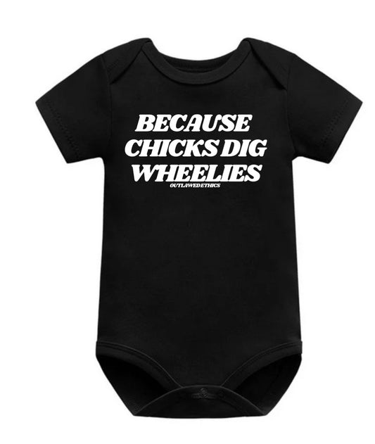 BC CHICKS DIG WHEELIES ONESIE