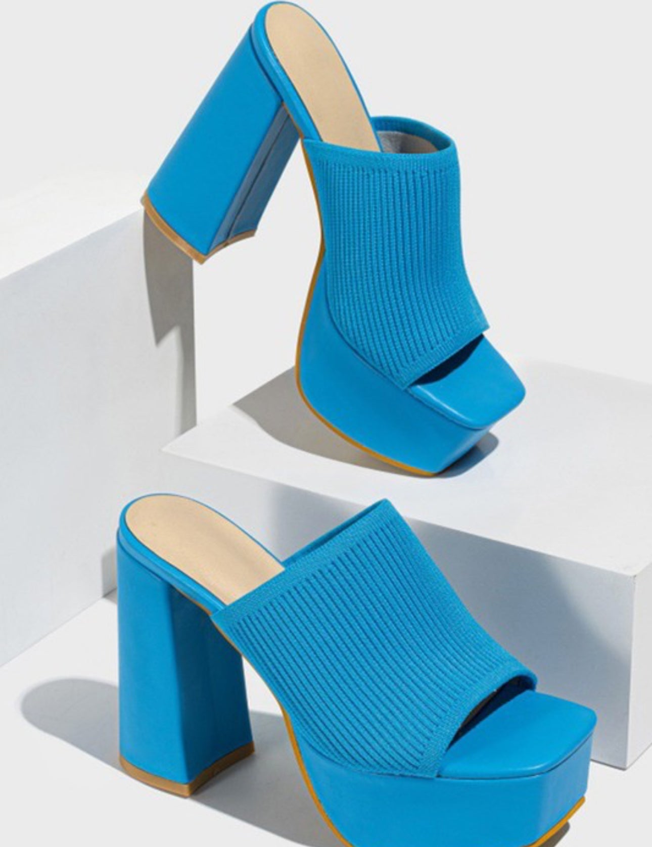 Baby Blue Knitted Chunky Heels