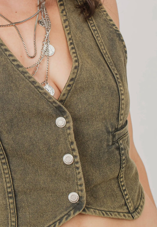 Denim Vintage Green Vest