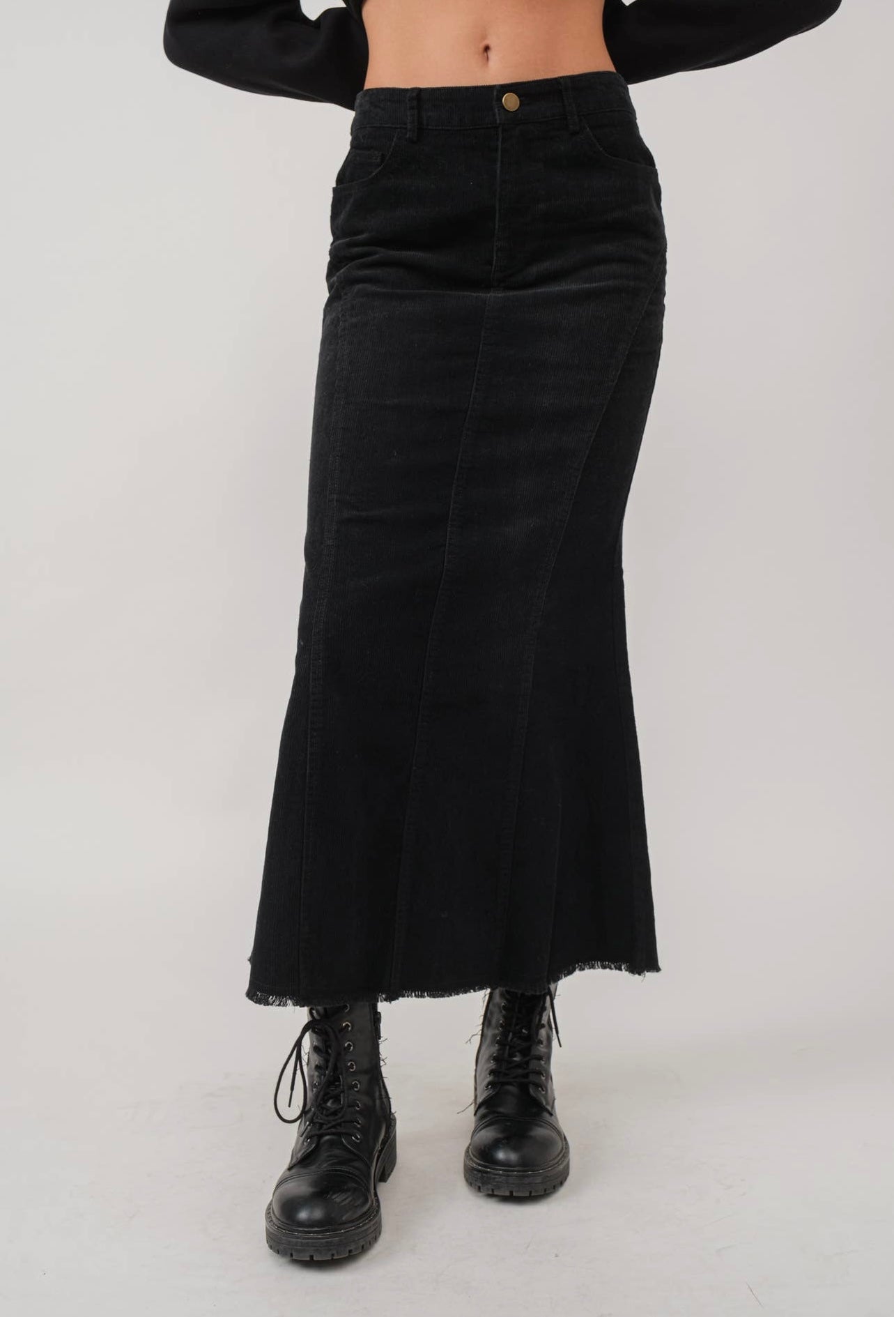 Monroe Black Corduroy Maxi Skirt