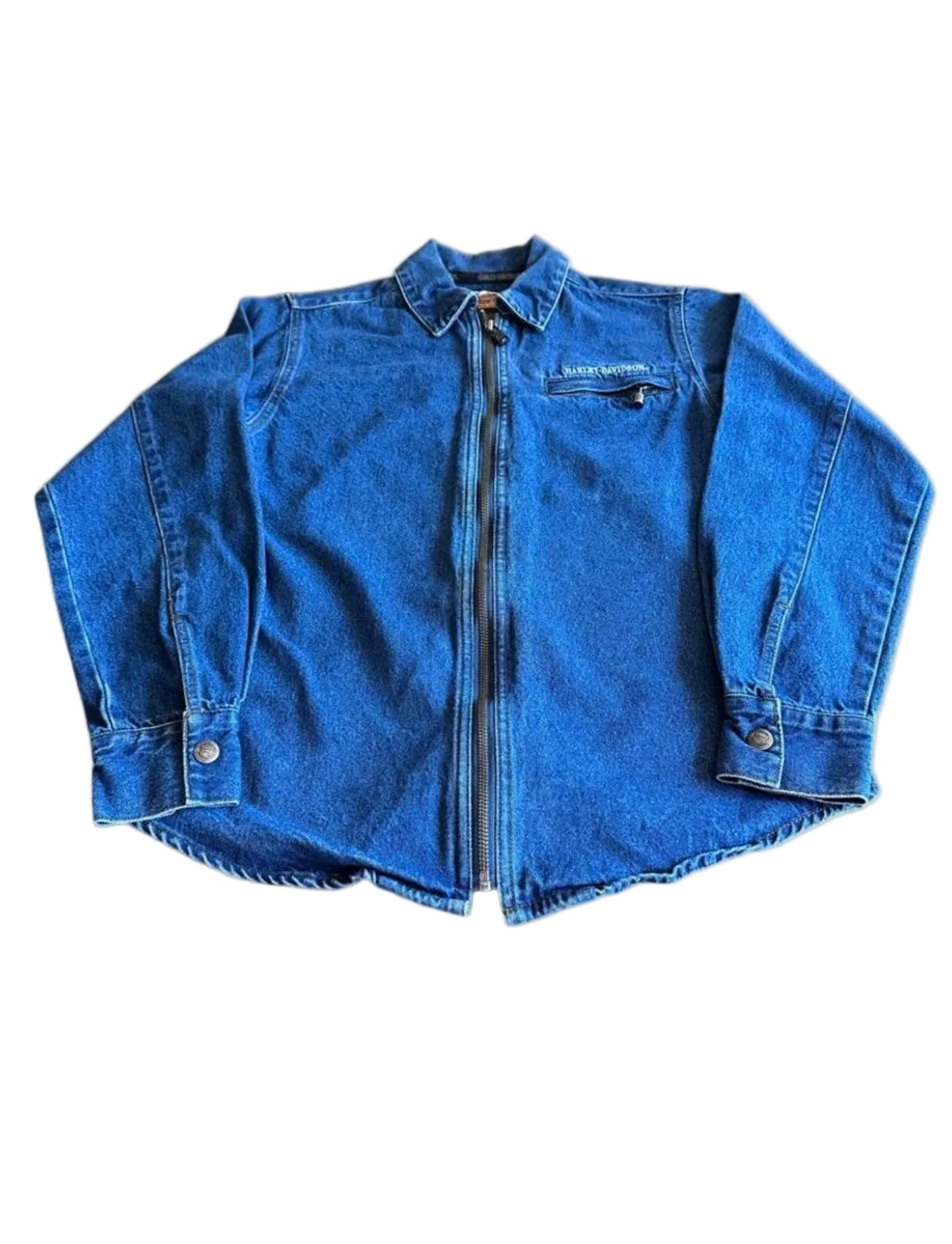 OA Vintage Harley Davidson Zip Jean Jacket XS