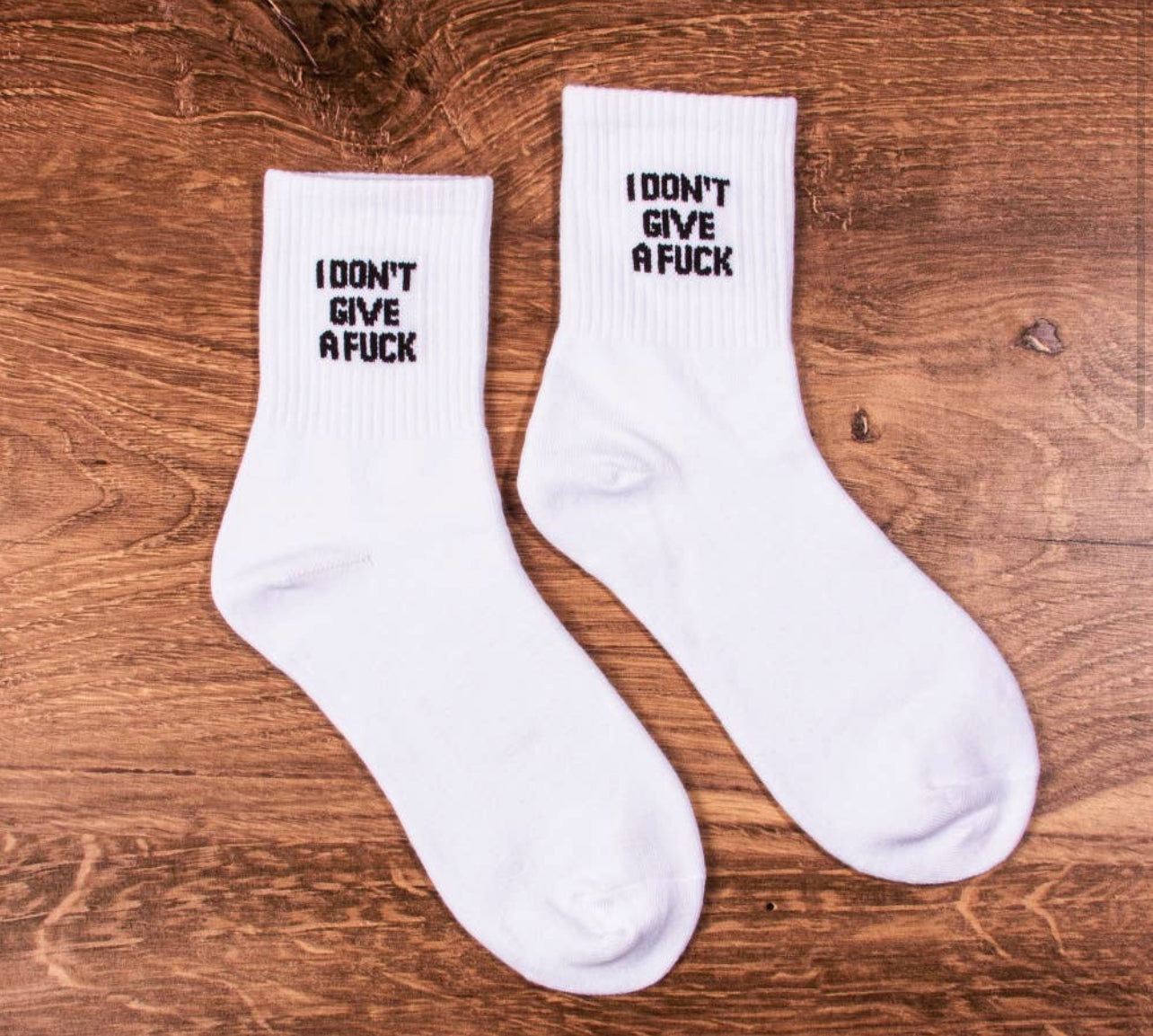 I Don’t Give A Fuck White Crew Socks