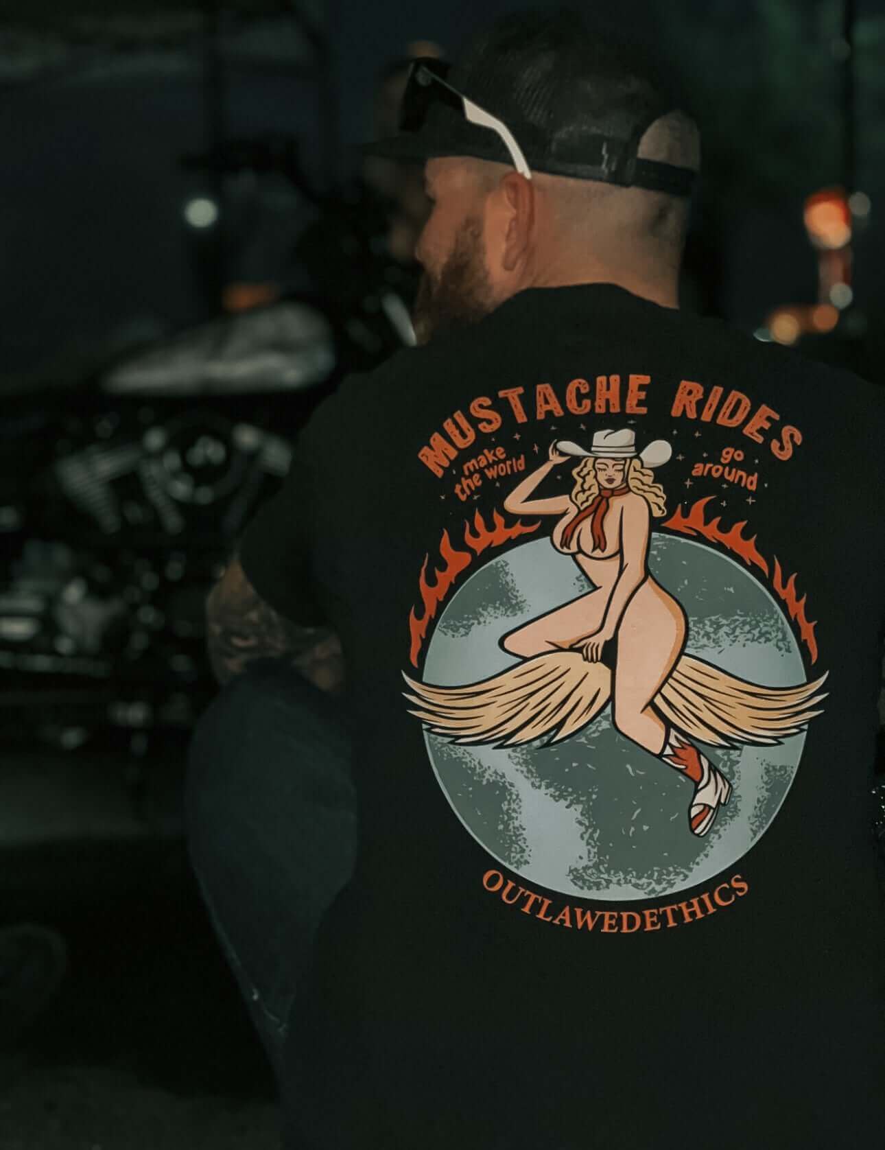 Mustache rides graphic tee