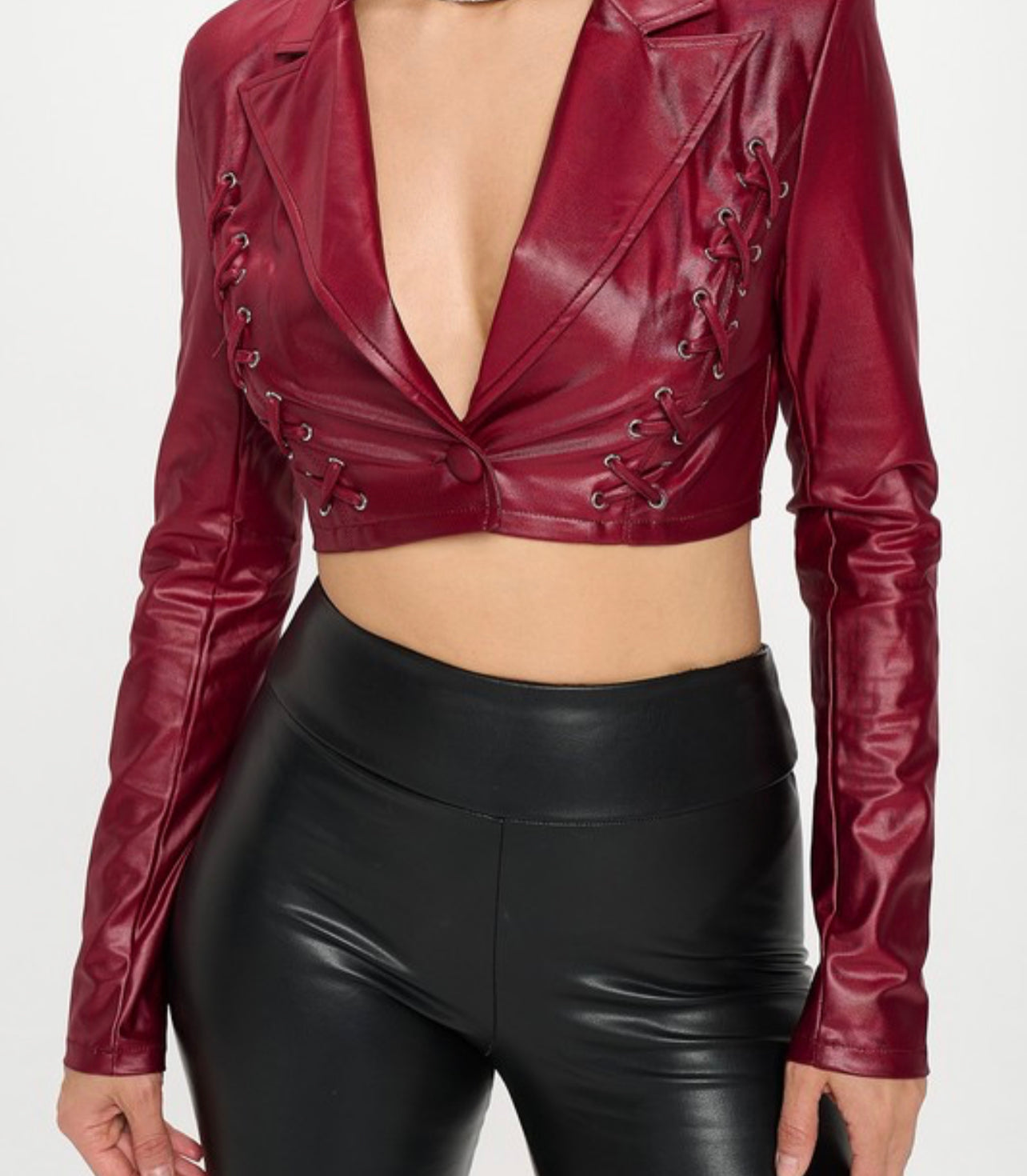 Maroon Leather One Button Crop