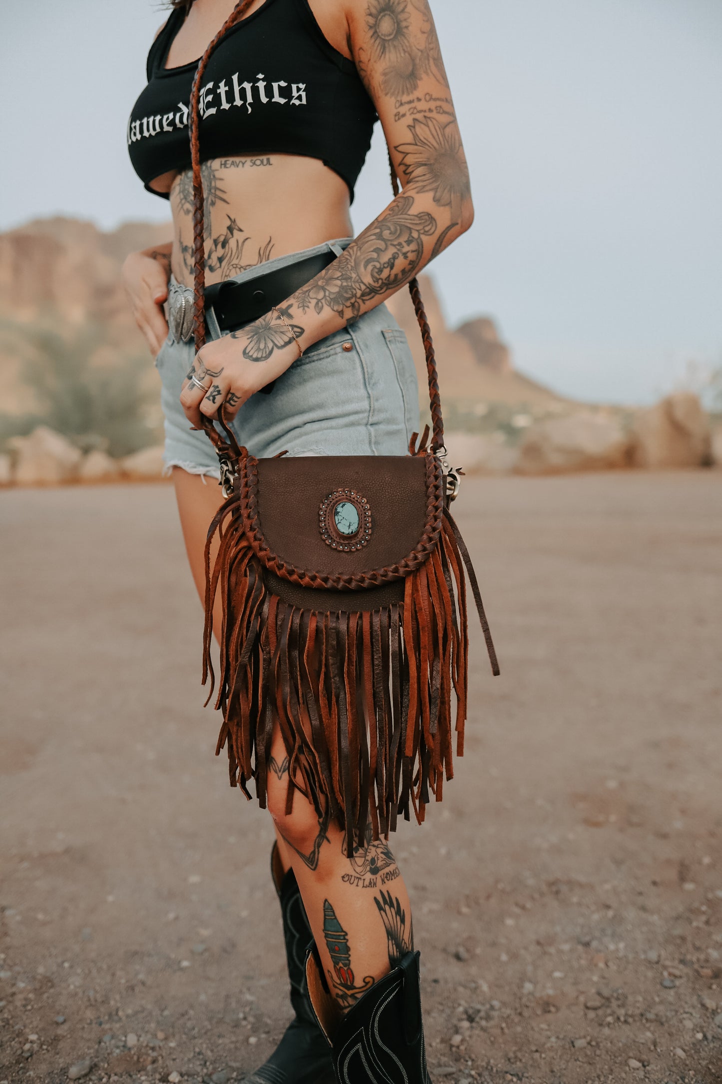 Leather Fringe Small Crossbody Purse