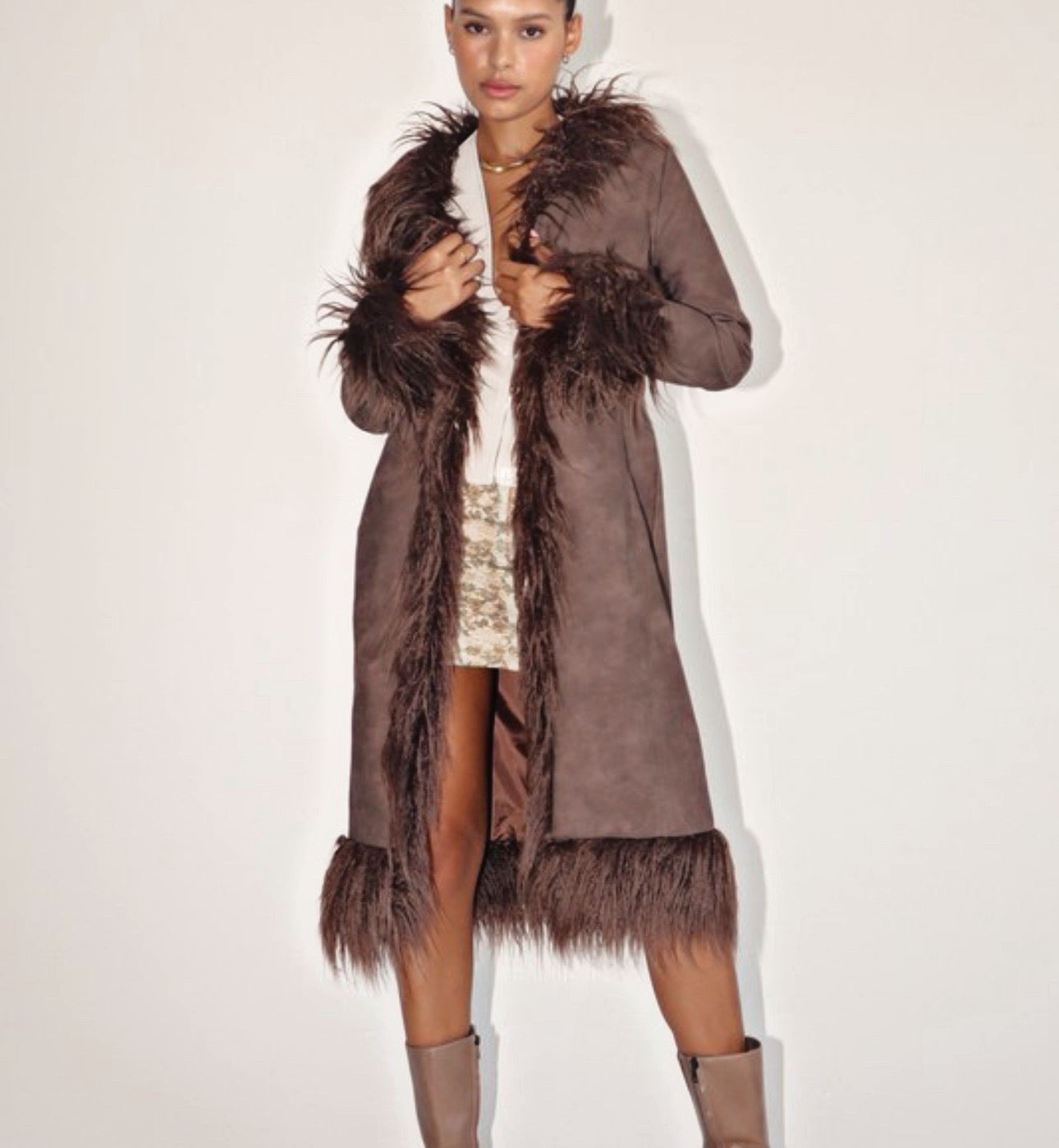 BROWN Shaggy Fur Trim Coat Outlawed Ethics