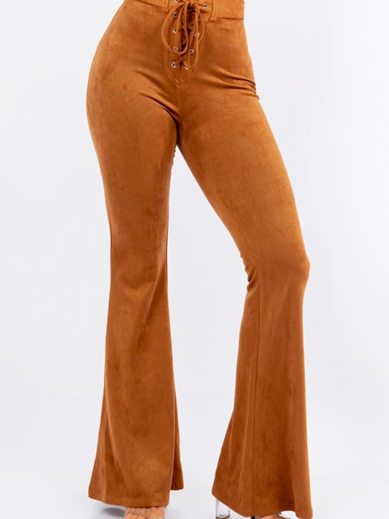 Lace Up Seude Camel Flare Pants