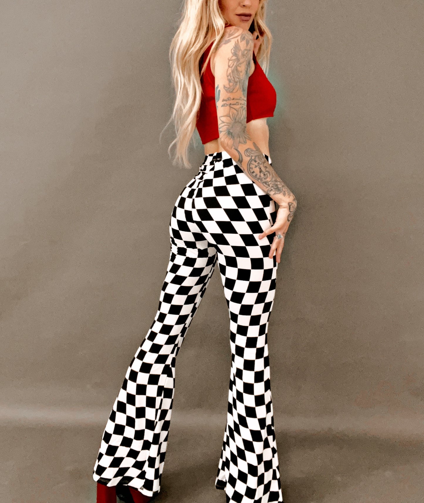 Beg To Differ Checkered Flare Pants