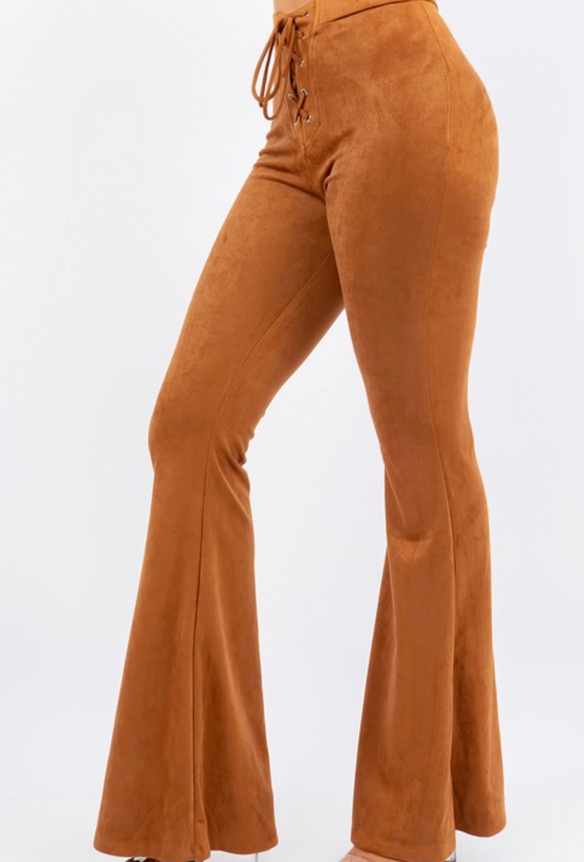 Lace Up Seude Camel Flare Pants