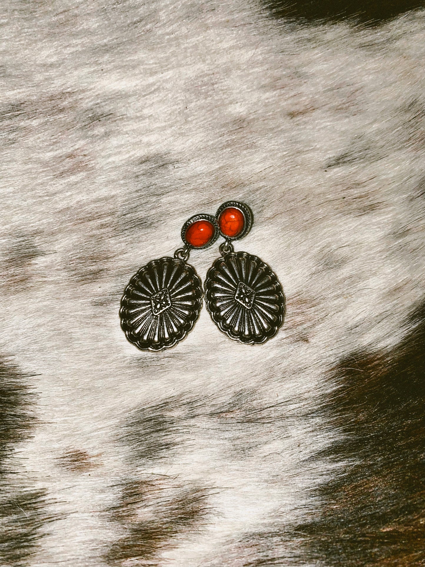 Red and Silvertone Canyon Creek Concho Earrings