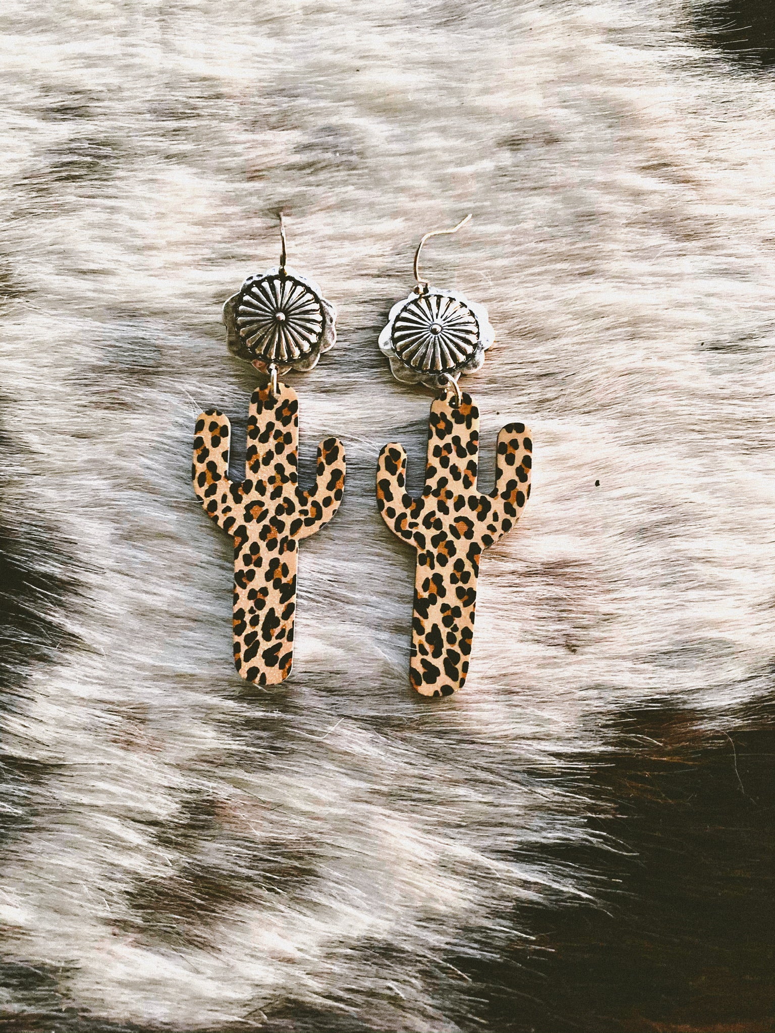 Concho and leopard cactus earrings