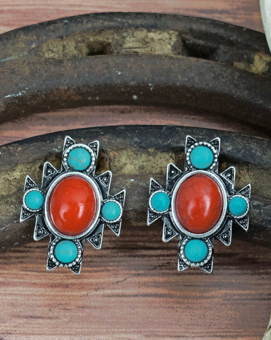 TURQUOISE AND CORAL NEW MEXICO EARRINGS