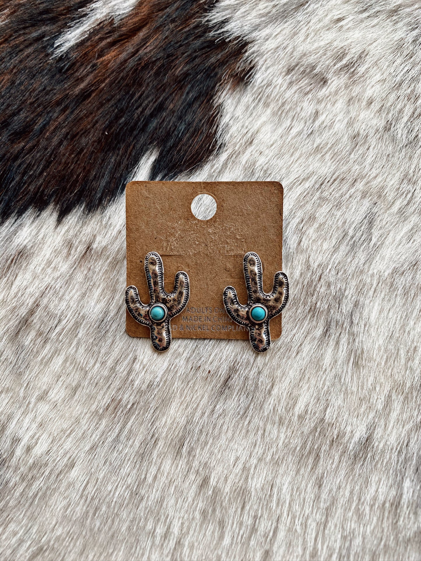 Turquoise and Silvertone Mesa Cactus Earrings