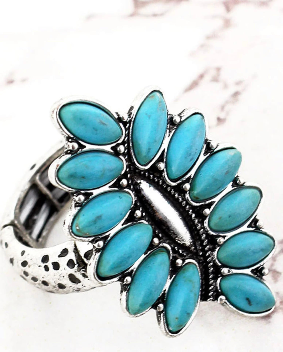 Turquoise Beaded Silvertone Ring