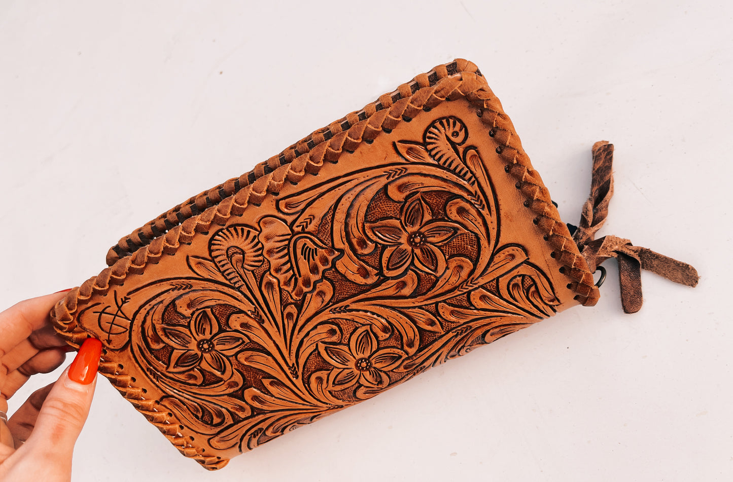 Leather Tooled Small Zip Purse