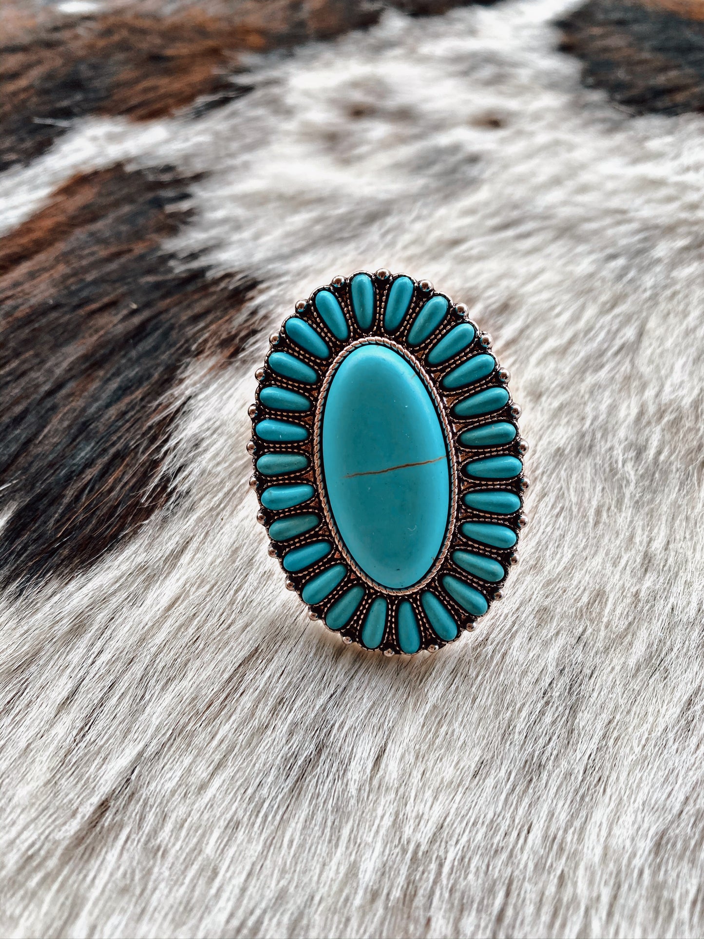Turquoise Oval Stone Flower Ring