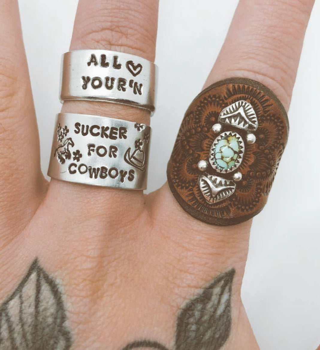 Sucker For Cowboys Stamped Ring