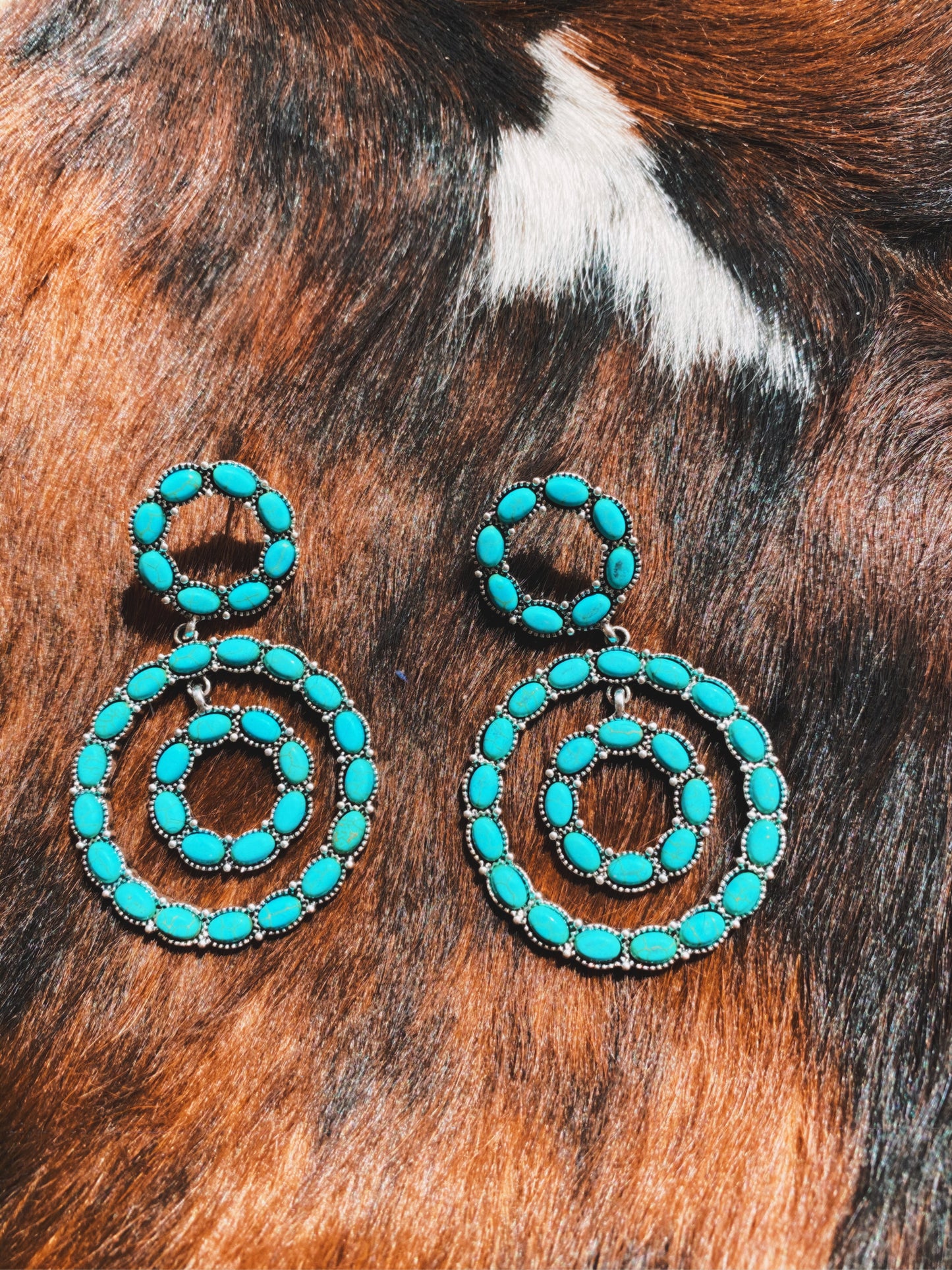 Turquoise Beaded Multi Circle Drop Earrings
