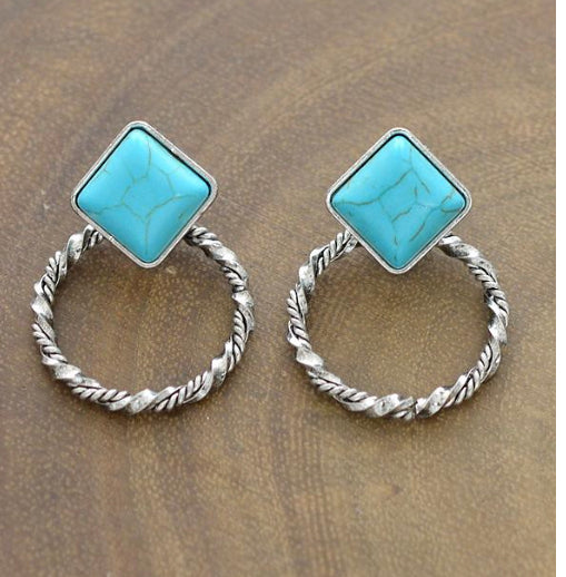 Western Turquoise Post Hoop Earrings