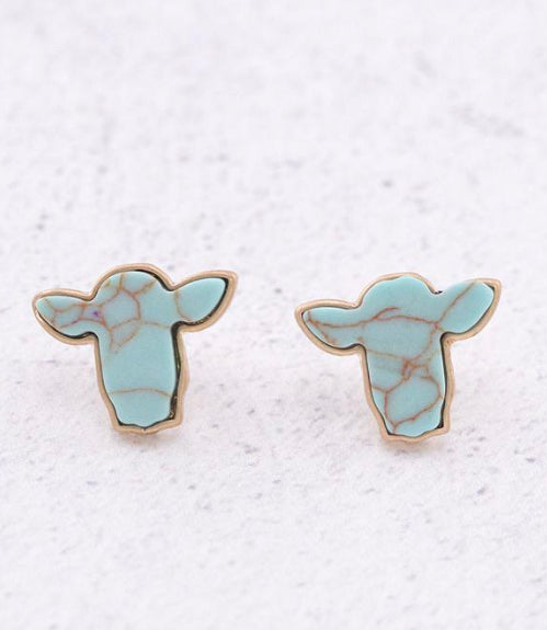 Turquoise Cow Stud Earrings