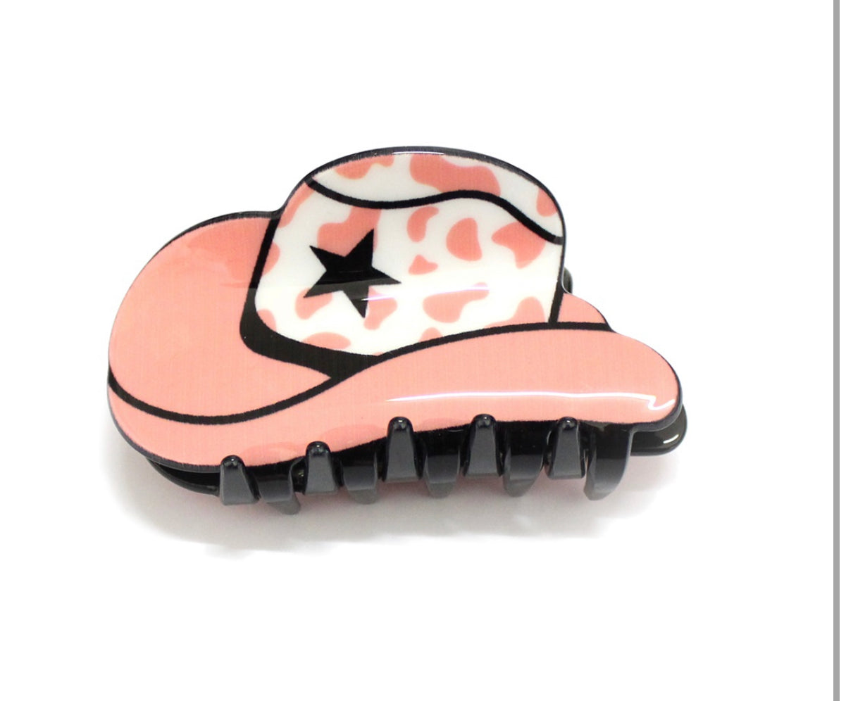 OE Pink/white Cowboy Hat Jaw Hair Clip
