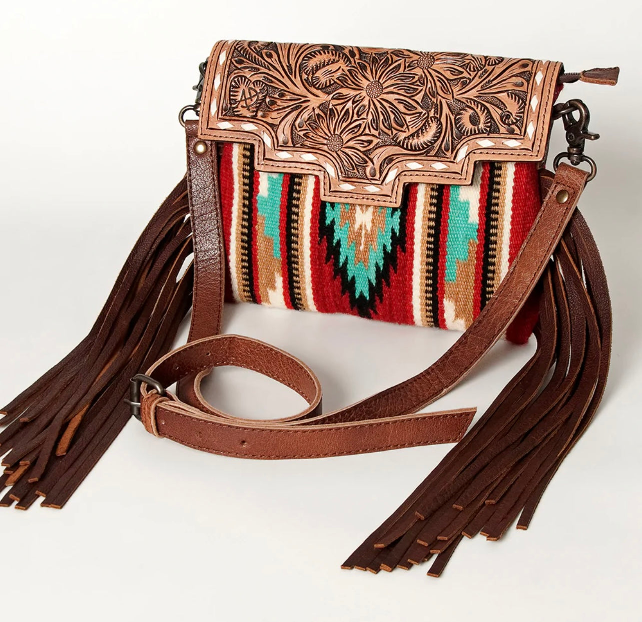 Aztec Leather Tooled Med Saddle Bag
