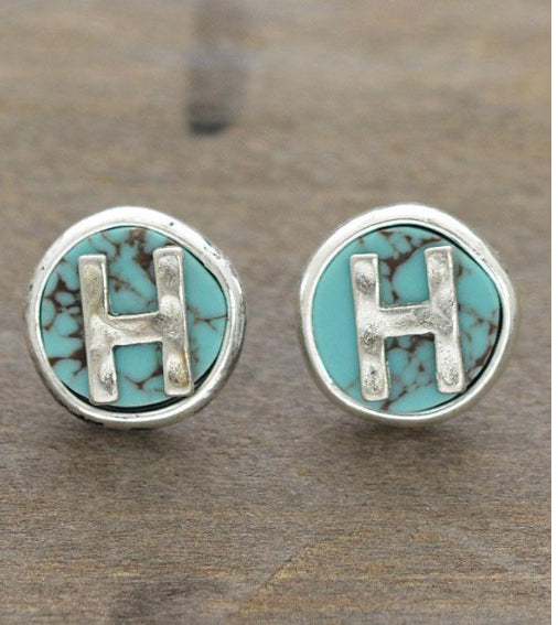 Turquoise Initial H Post Earrings