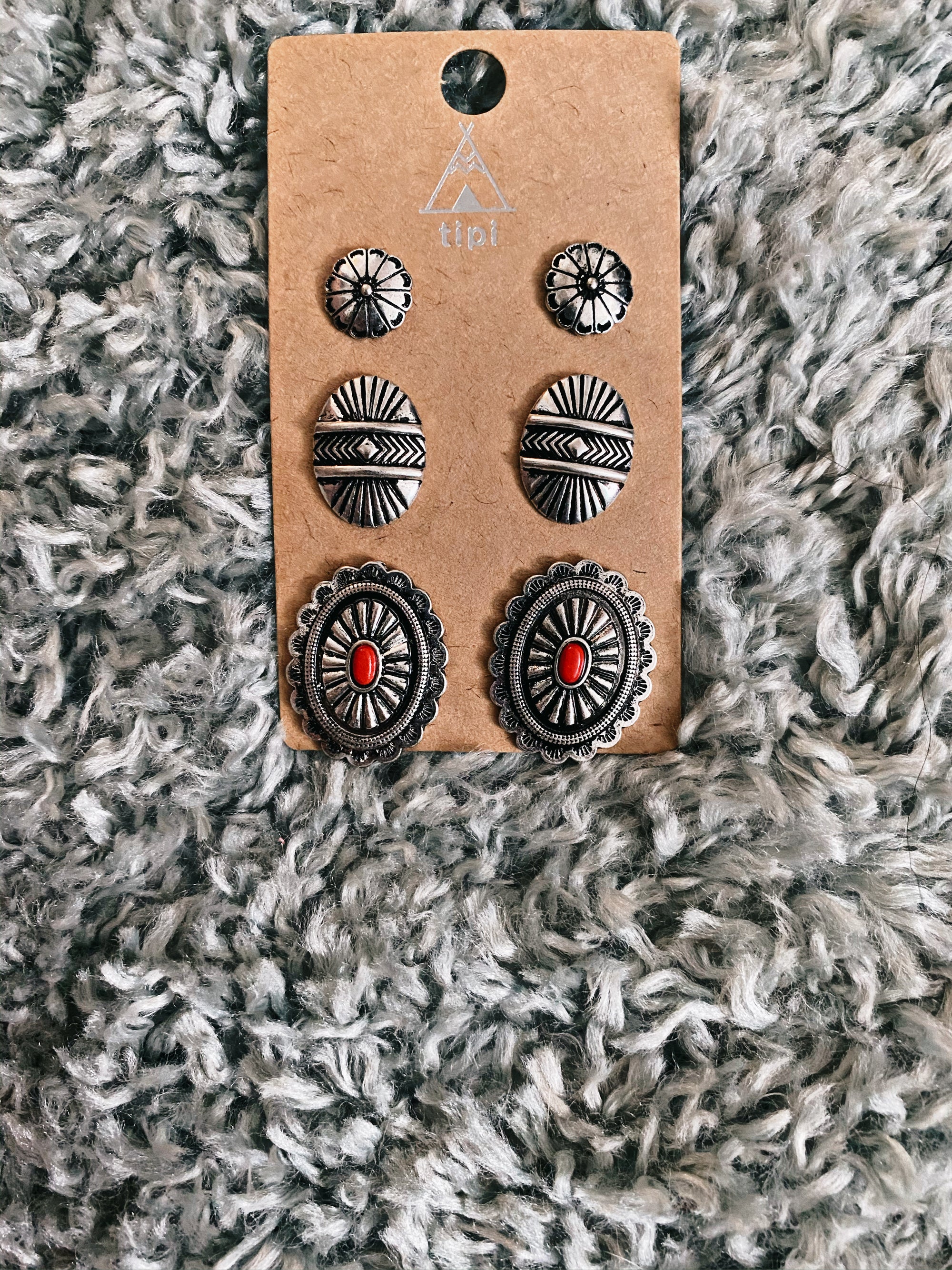 Red Ella Stud Earrings 3 Pair Set