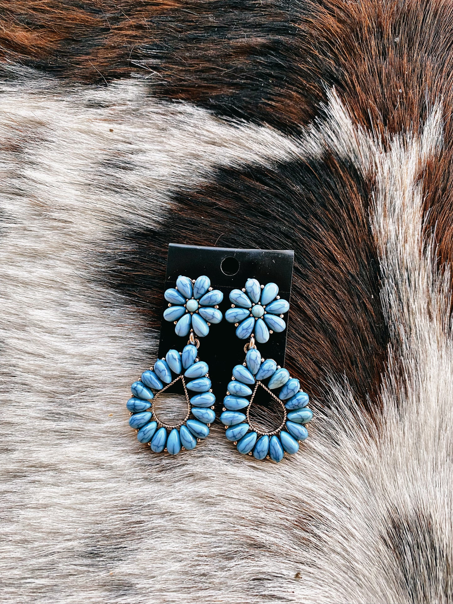 Steel Blue Stone Beaded Ottawa Teardrop Earrings