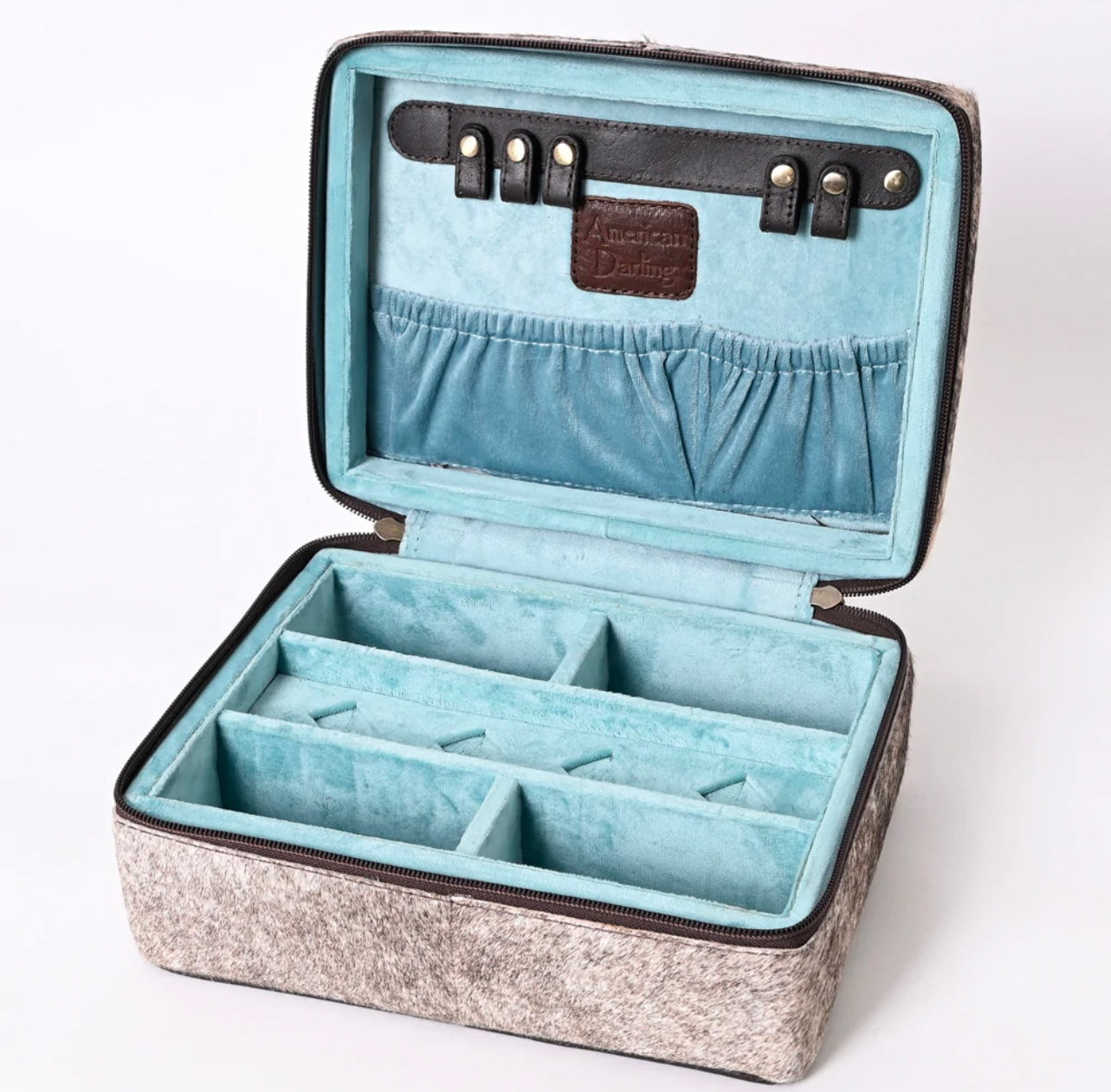 Leather Tooled Teal Inside Jewelry Travel Case