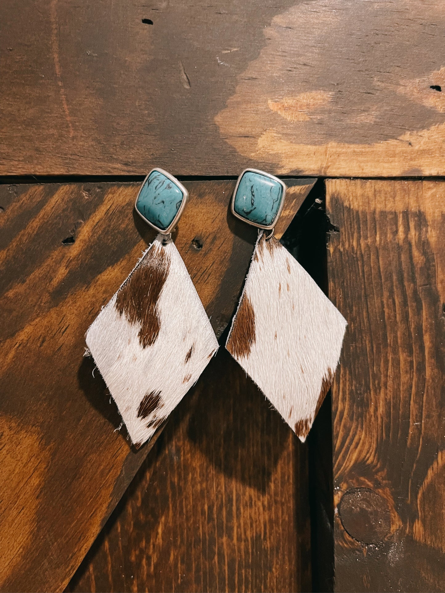 Genuine Leather Cowhide & Turquoise Earrings