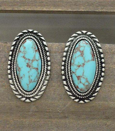 Turquoise Semi Stone Oval Post Earrings