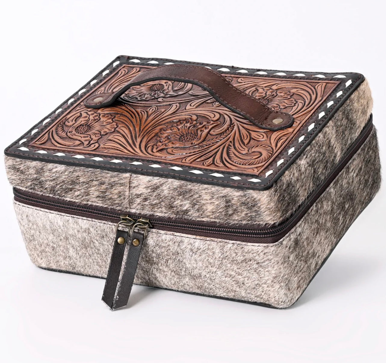 Leather Tooled Teal Inside Jewelry Travel Case