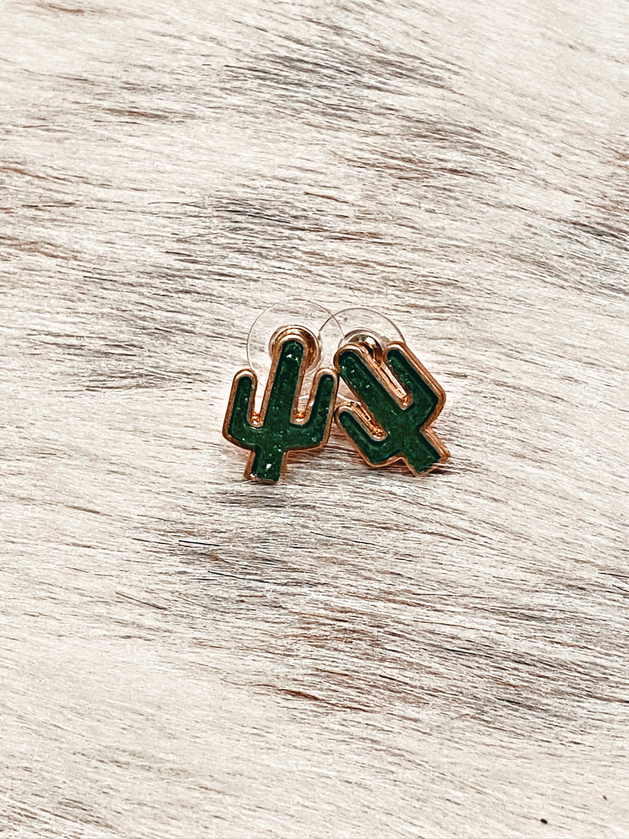 Mini green stud cactus earrings