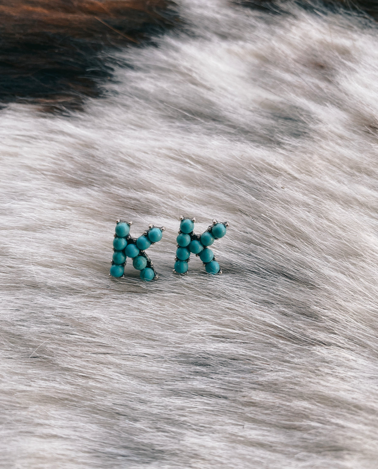 ‘K’ Turquoise initial earring set