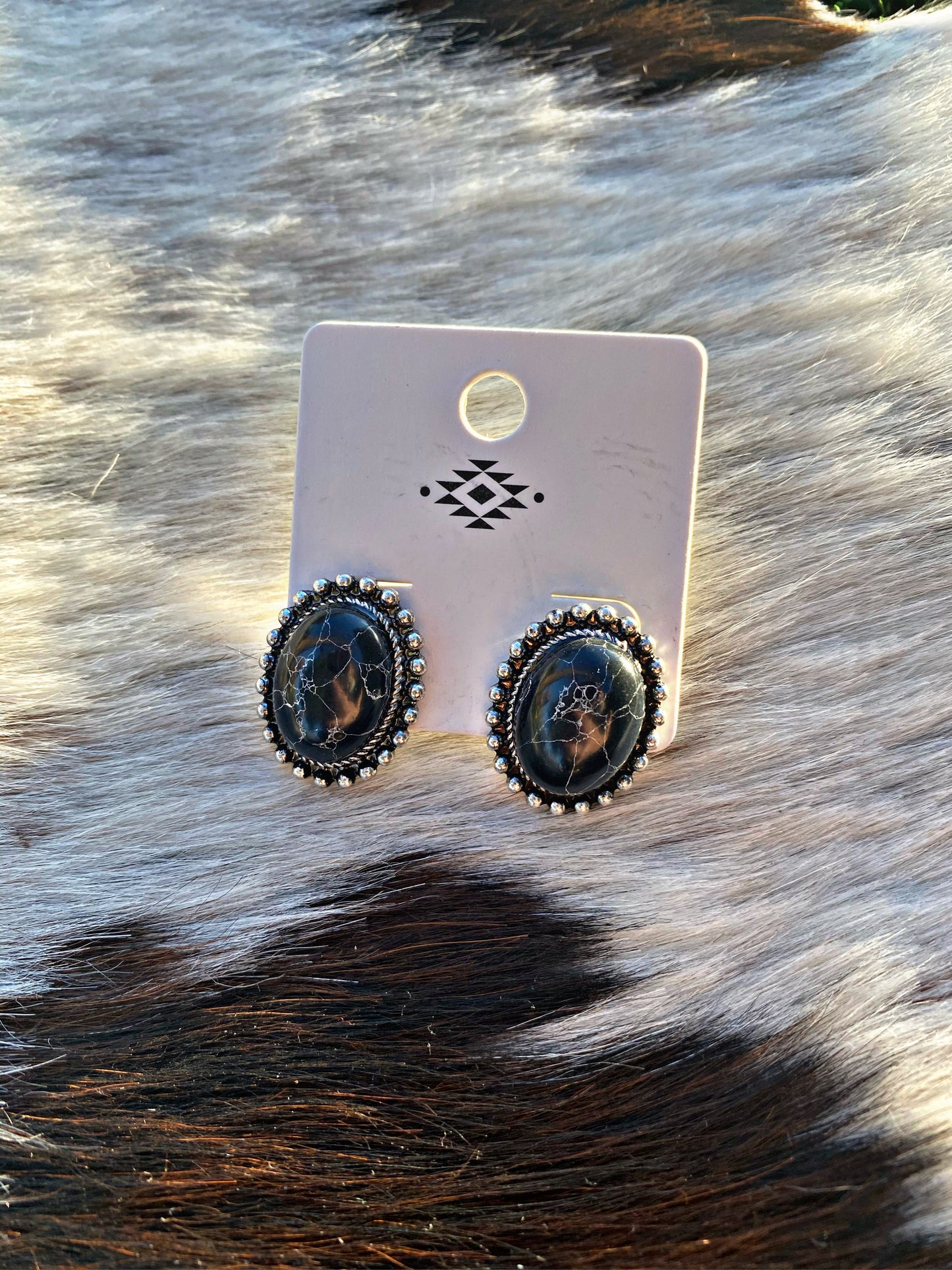 Black oval post earrings
