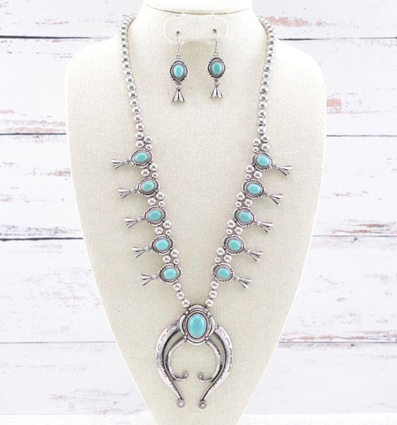 Squash Blossom Turquoise Matching Set Necklace