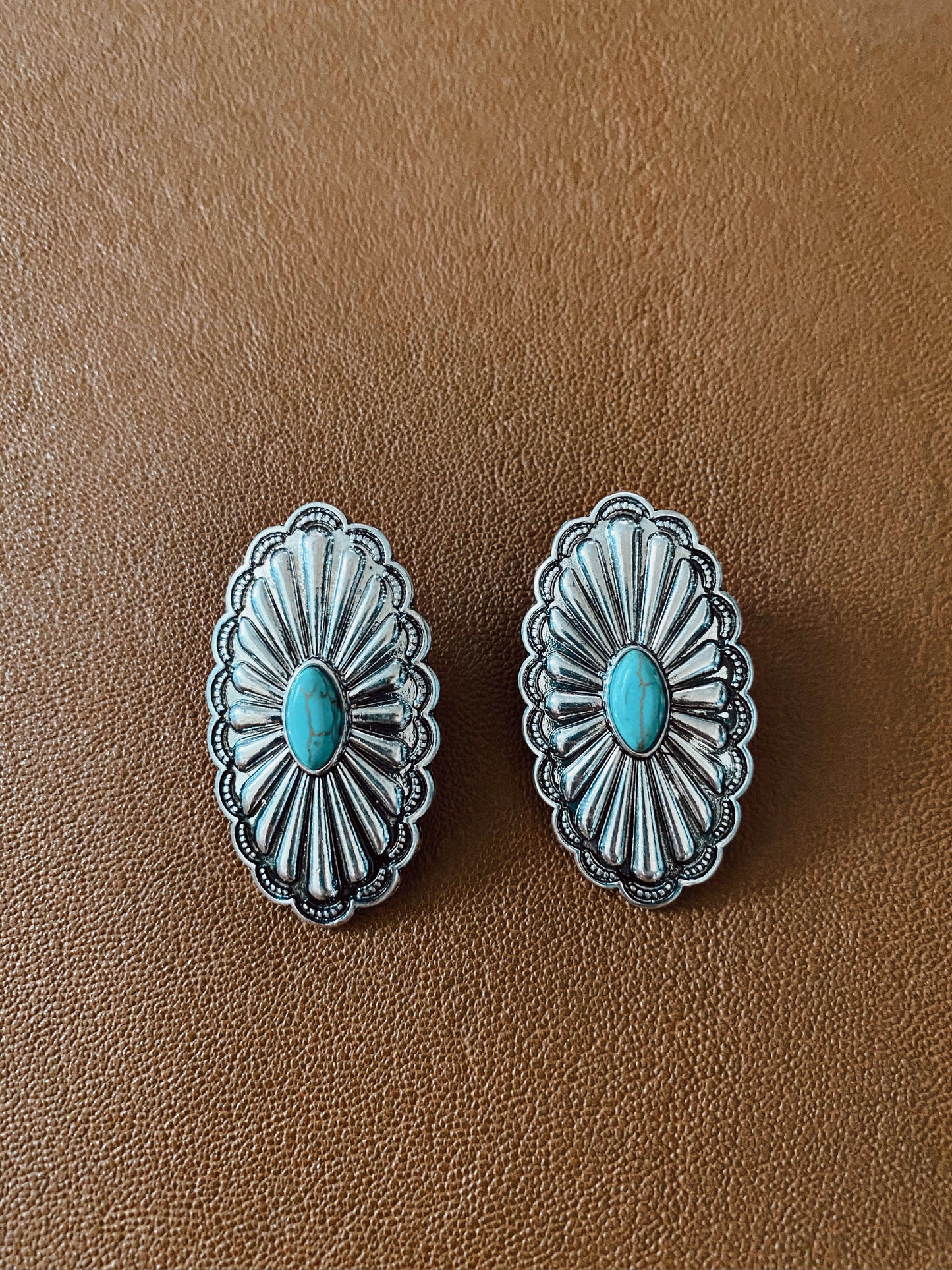 Turquoise Stone San Carlos Concho Earrings