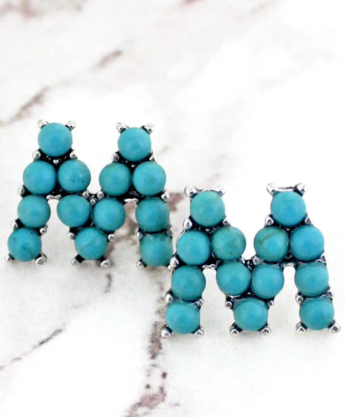 Turquoise Letter ‘M’ Stud Earrings