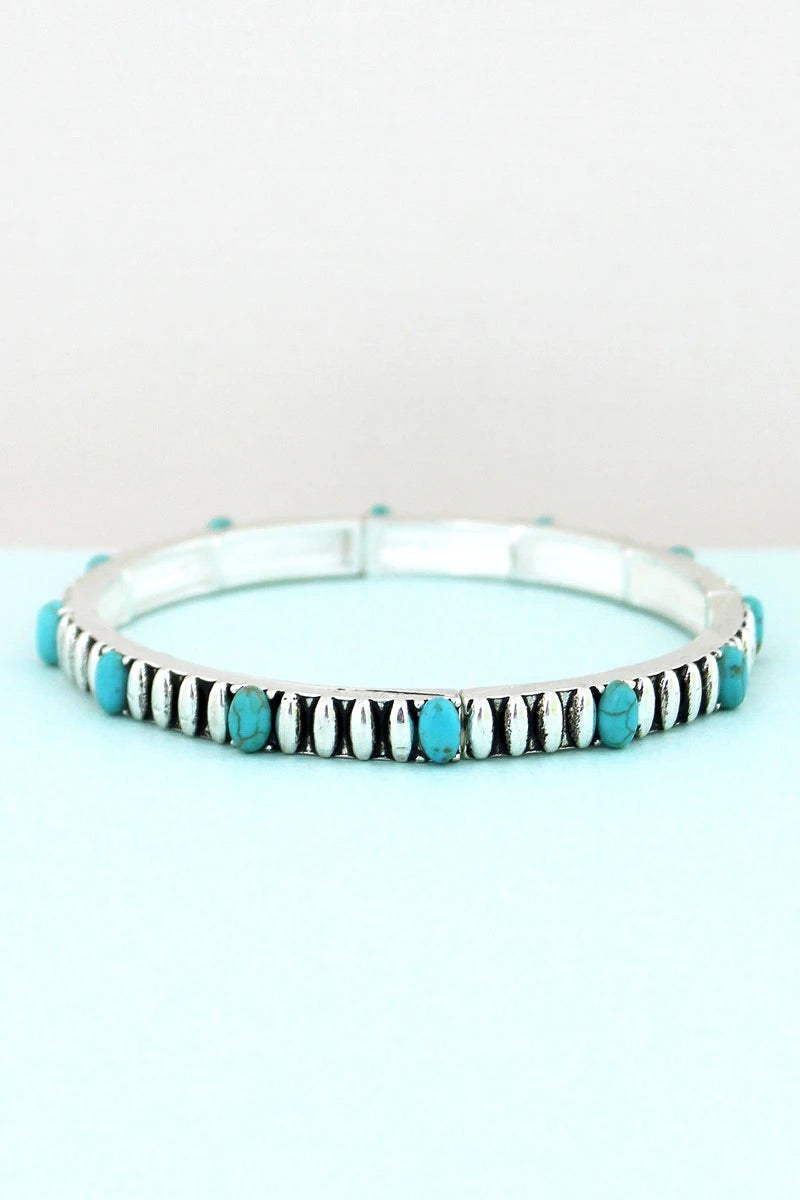El Sereno Turquoise and Silvertone Stretch Bracelet