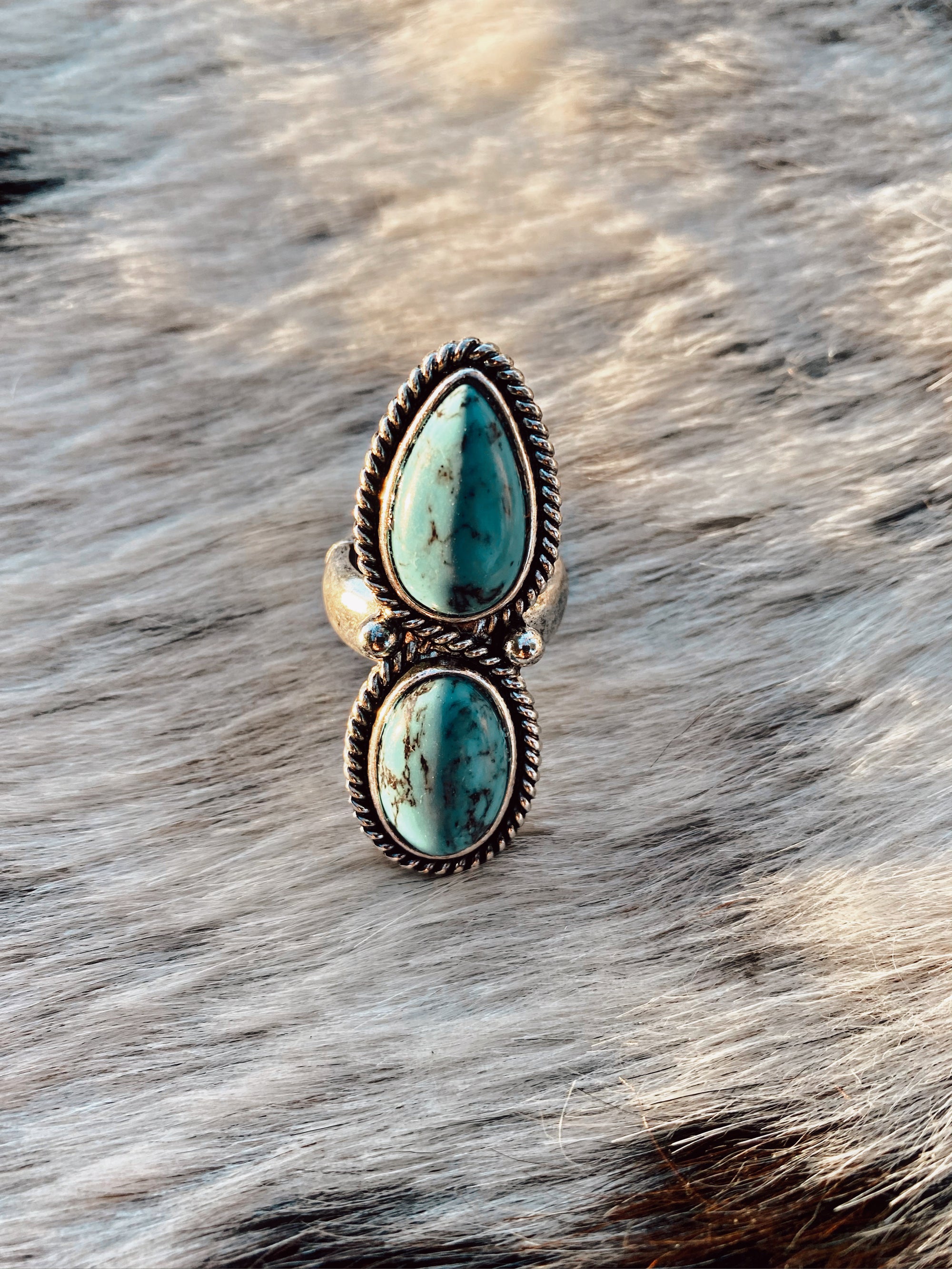 Two Stone Stacked Turquoise ring