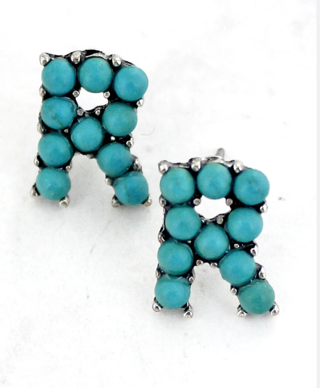 Turquoise ‘R’ Letter Earrings