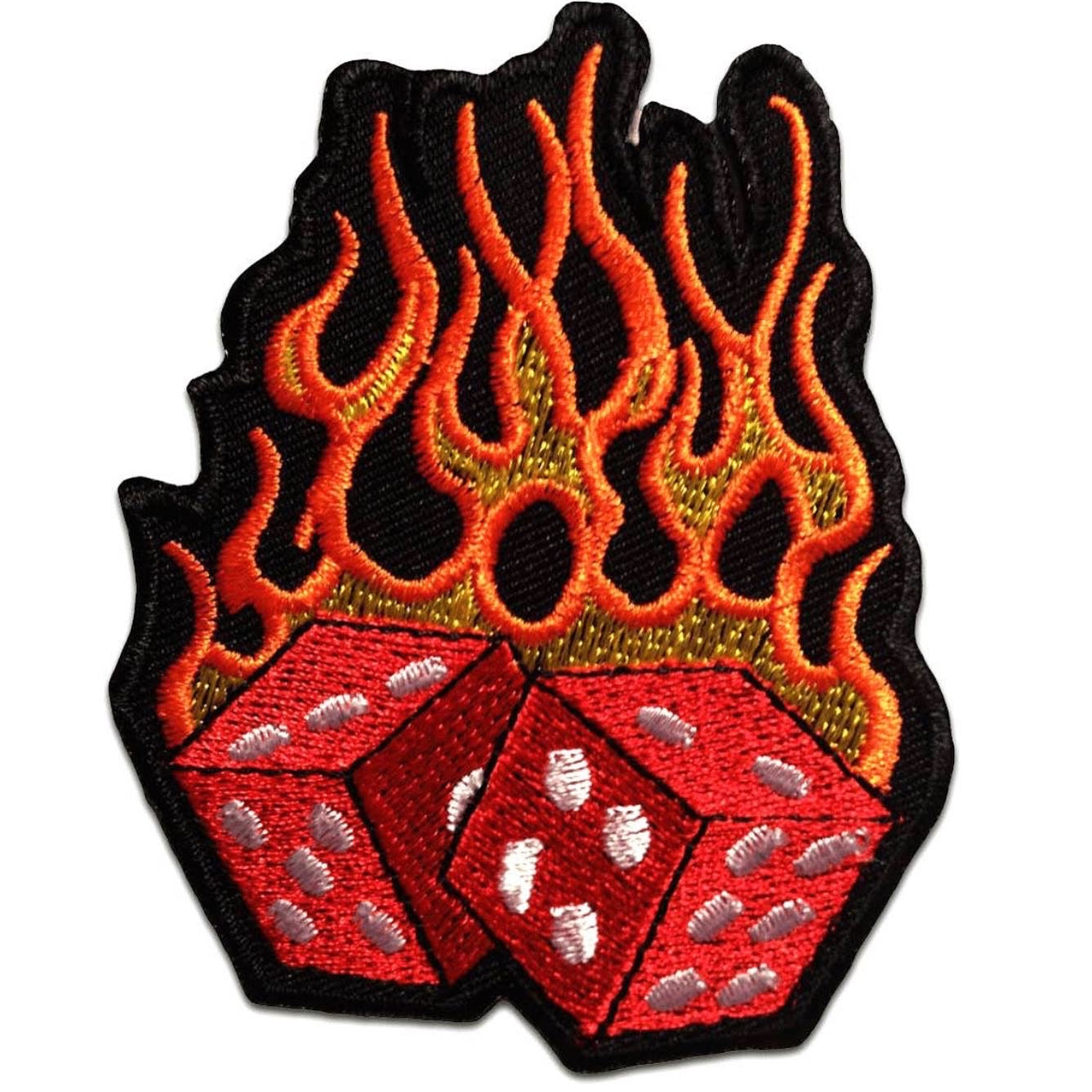Dice Flames Biker Patch Red