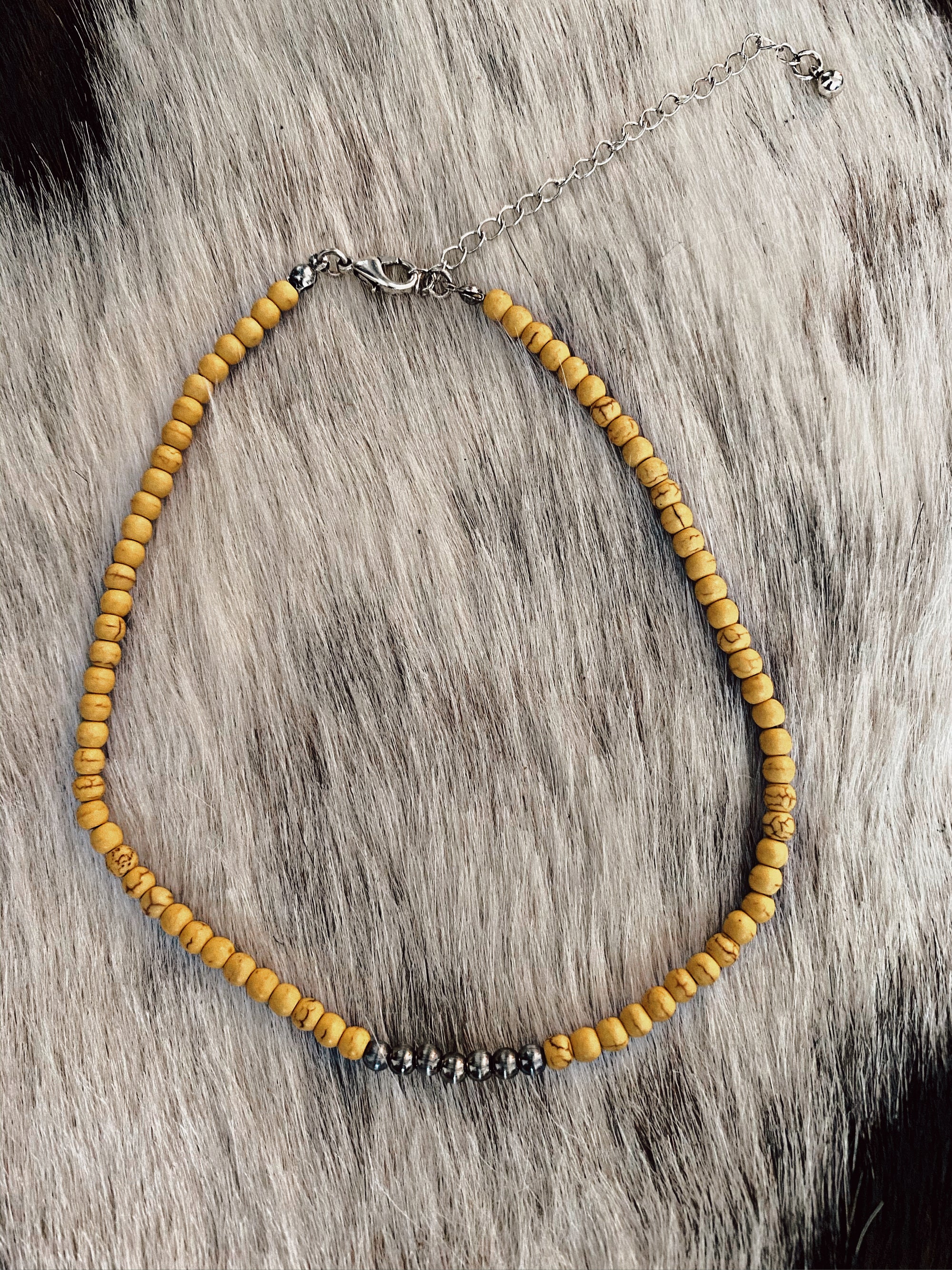Silver Navajo Inspired Pearl and Yellowstone Choker Necklace