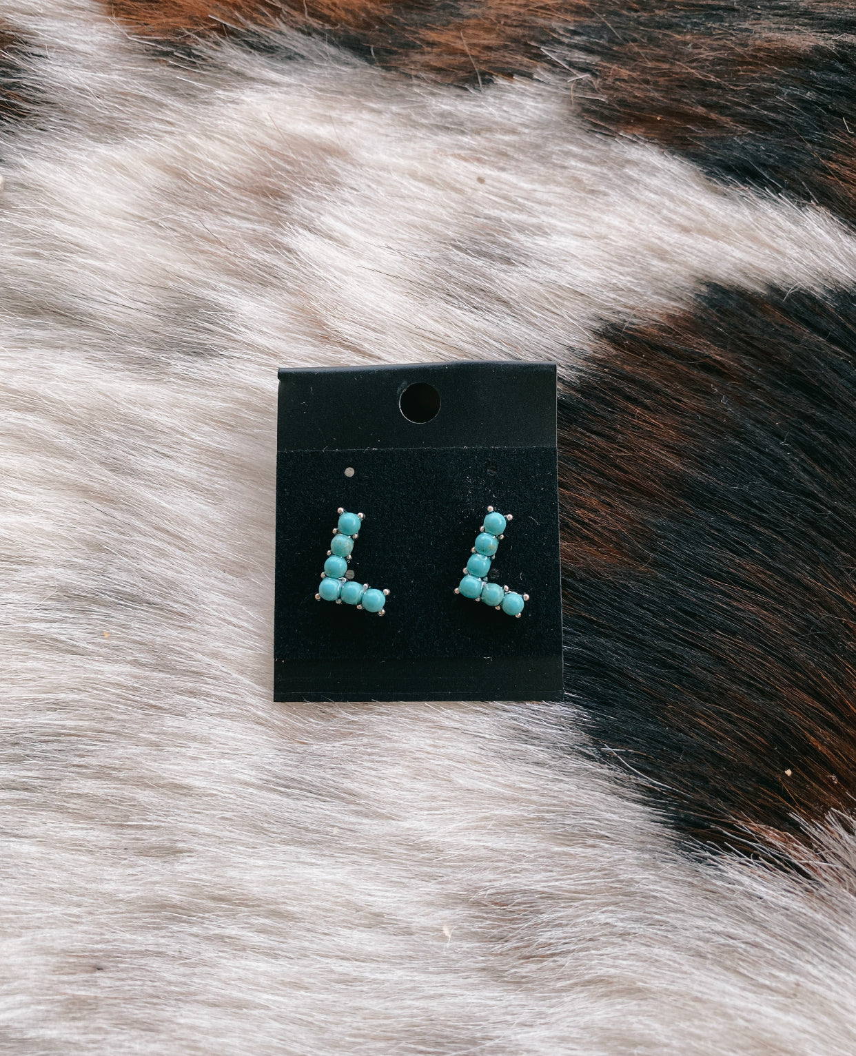 ‘L’ Turquoise initial earring set