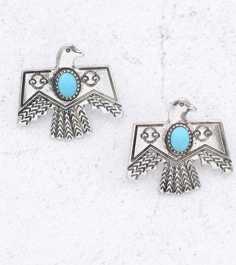 Western Turquoise Thunderbird Earrings