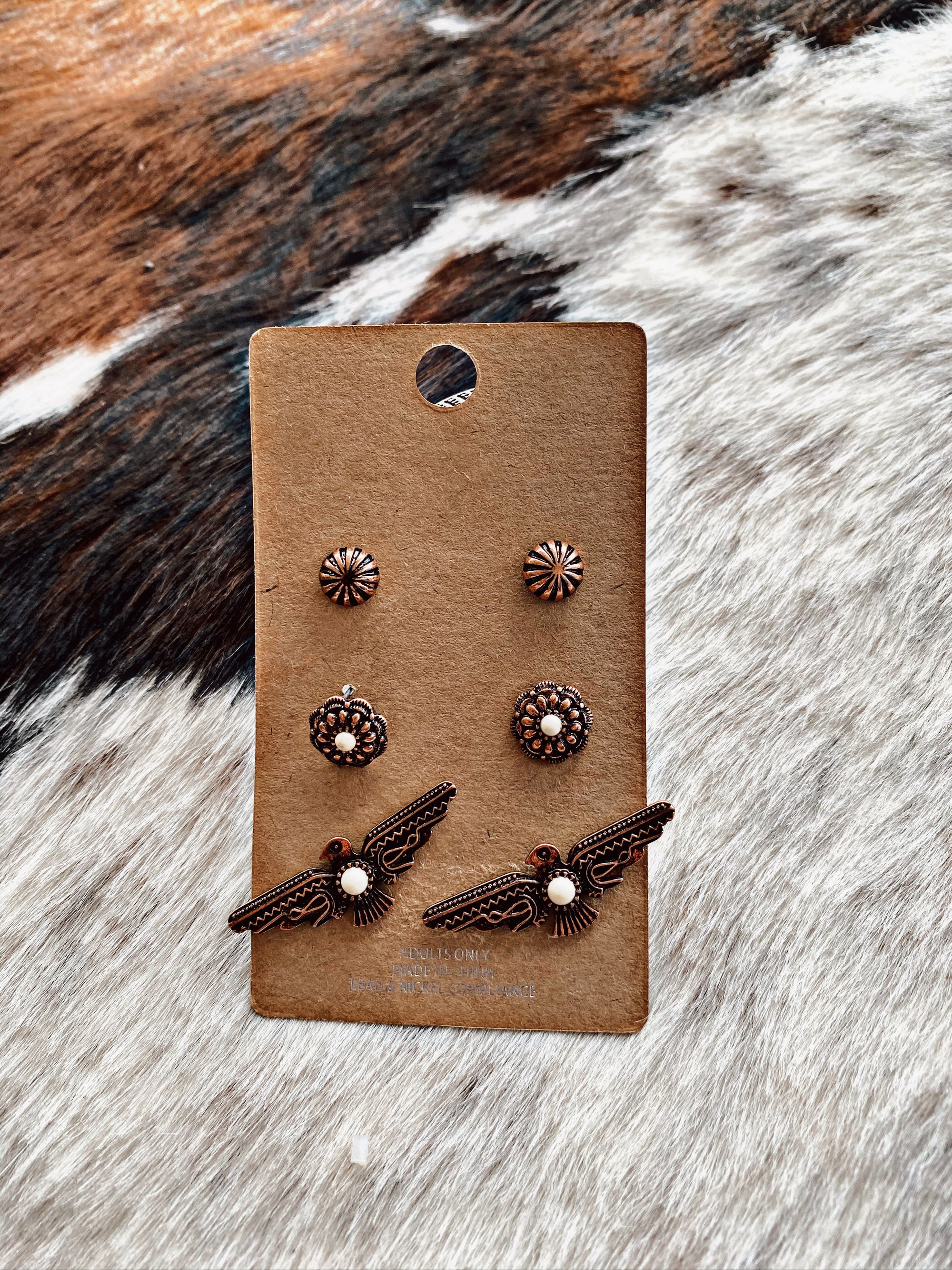 White Thunderbird and Flower Earring Set