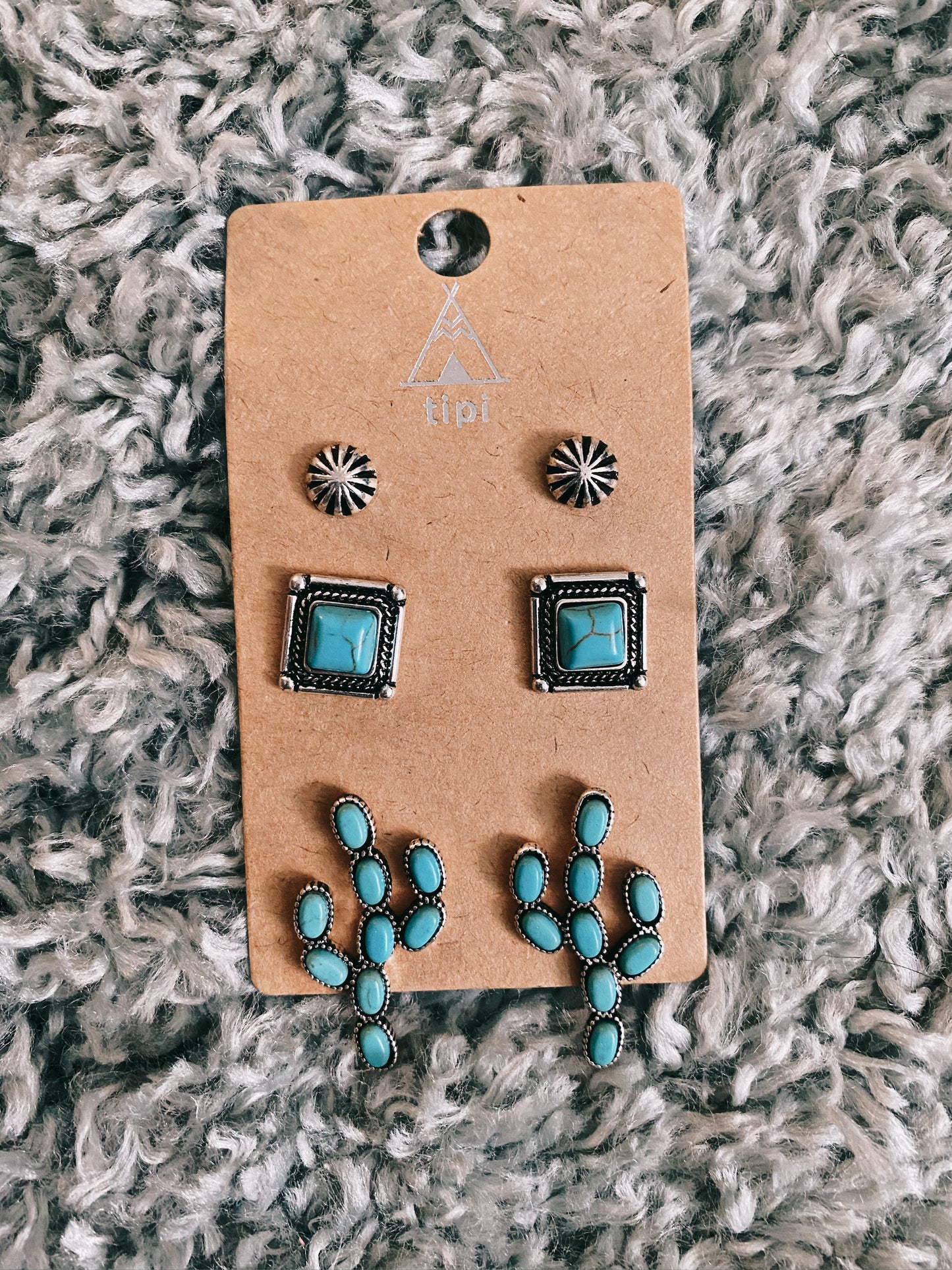Turquoise Camarillo Cactus Stud Earrings 3 Pair Set